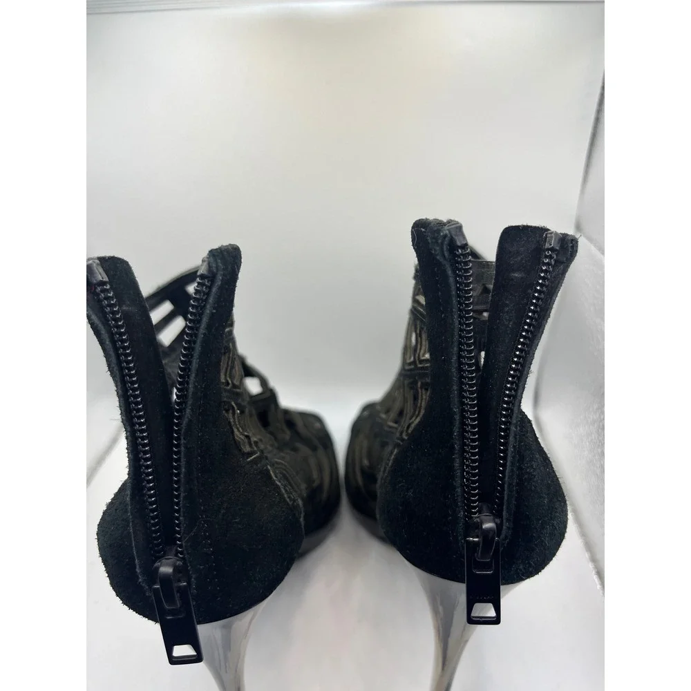 Burberry Black Suede Cage Stiletto Heels Booties Women's‎ Size 40